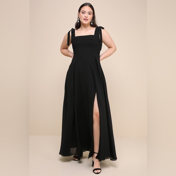 LULU’S Love Me Forever Black Tie Strap Square Neck Maxi Dress - Picture 6 of 10